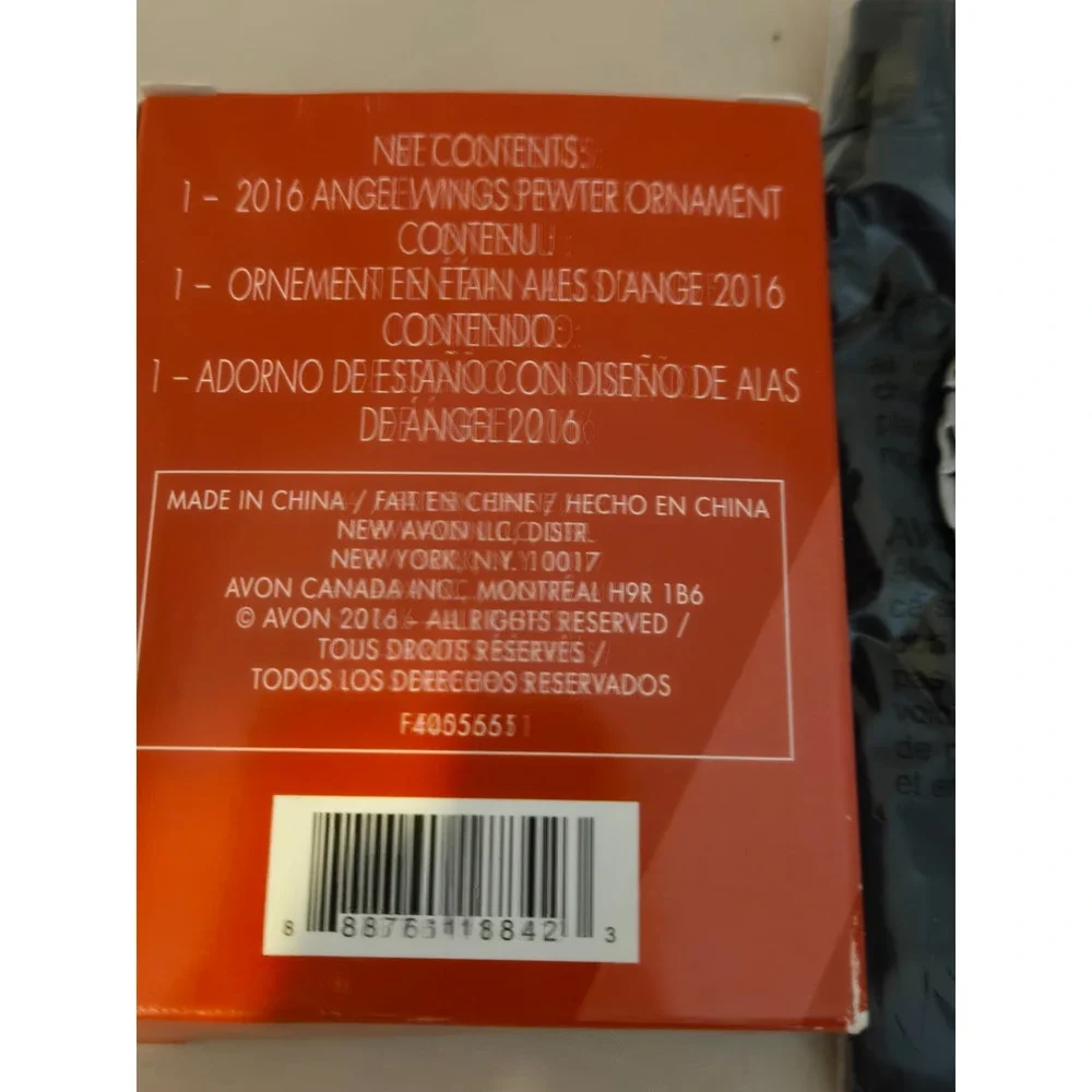 2016 Avon Pewter Angels Wings Christmas Ornament - NEW. W/Box & Blue Bag